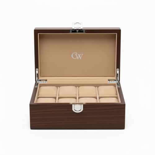 Uhrenbox aus Holz mit Samtfutter f&uuml;r sechs Armbanduhren